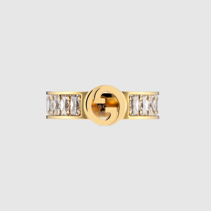 Gucci Blondie wide crystal ring in light gold-toned brass | GUCCI® US