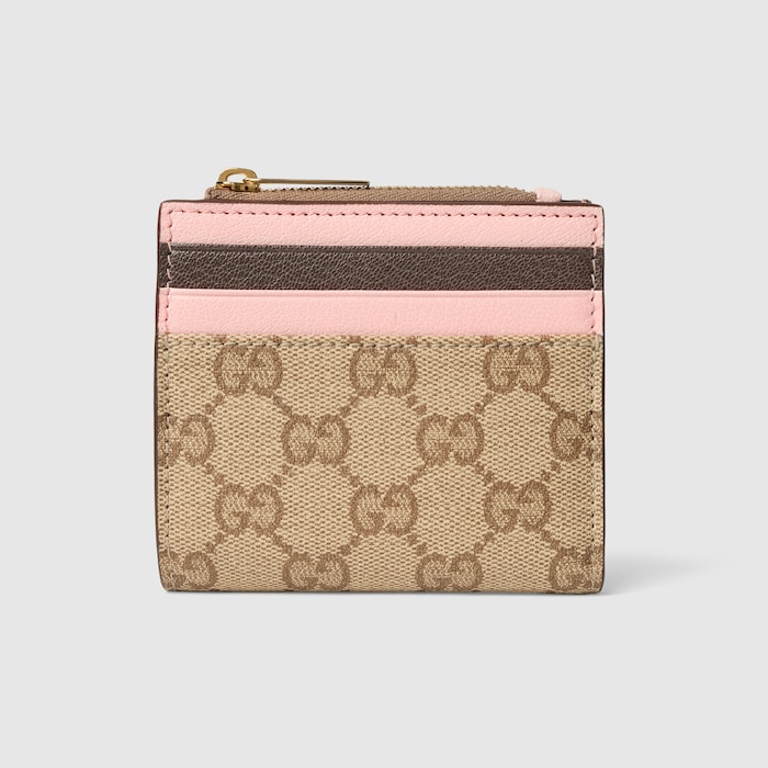 Small wallet with multicolor slots in sand and brown GG coated