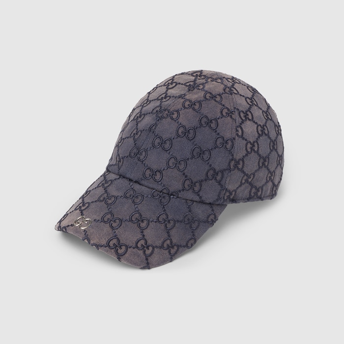 Embroidered cotton canvas baseball hat in blue | GUCCI® US