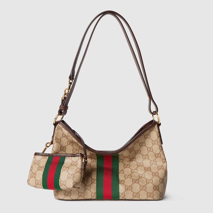 バッグ GUCCI Jolicoeur GG Web Shoulder Bag Medium shoulder bag with Web in sand and brown GG canvas | GUCCI® US