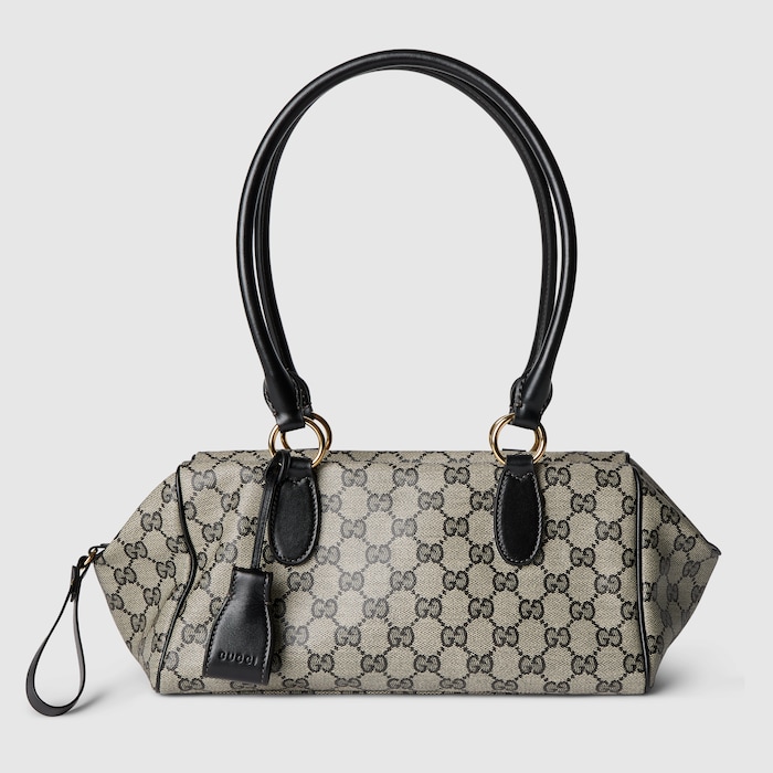 GUCCIボストンバッグ ネイビー/ベージュ 最終値下げ スターレット〕ミディアム ボストンバッグ ・ベージュ＆ブラック GG