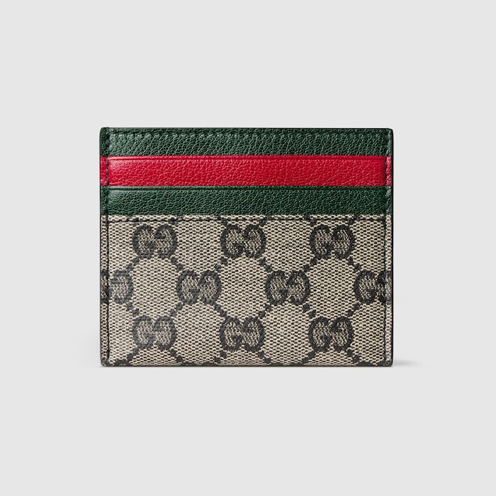 Card case with Web card slots in beige and black GG canvas | GUCCI® US