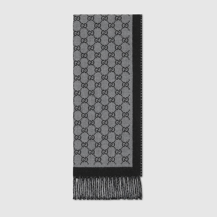 GG wool jacquard scarf in black and grey | GUCCI® US