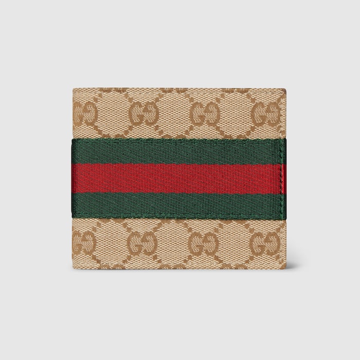 Bi-fold wallet with Web in sand and brown GG canvas | GUCCI® US