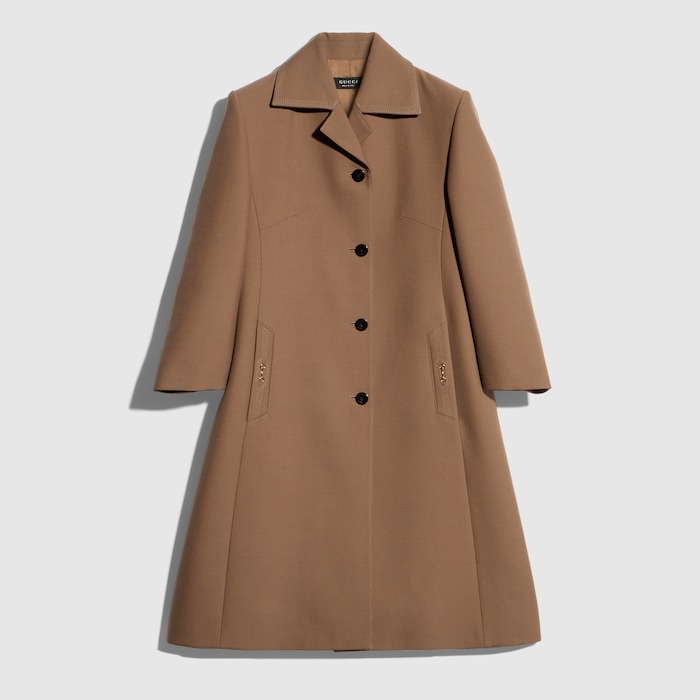 Lightweight wool natté coat in brown | GUCCI® US