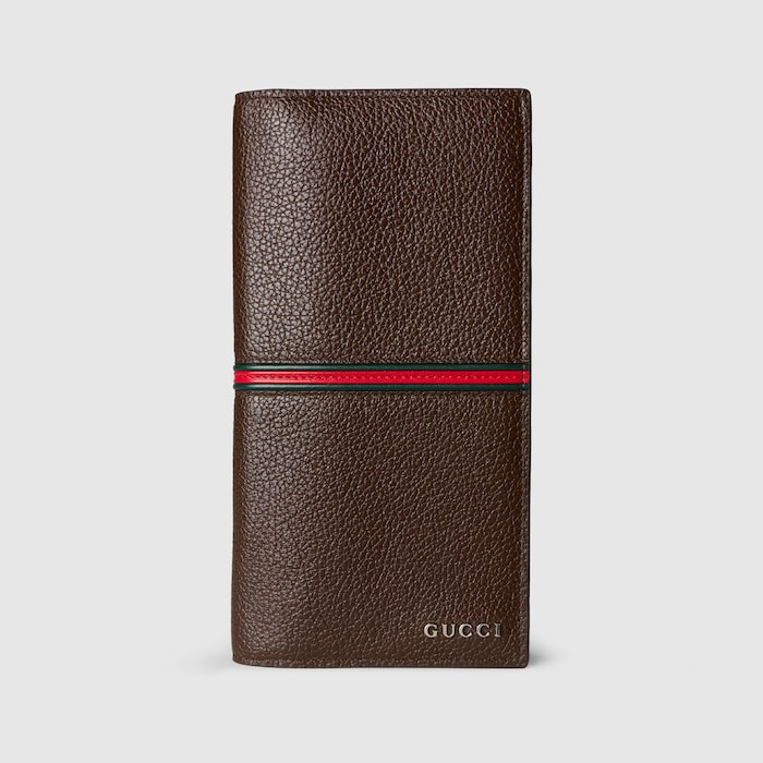 ウェブ付き ロングウォレット ・ダークブラウン レザー | GUCCI公式
