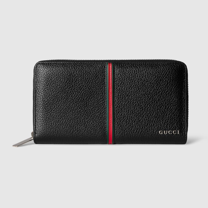 ウェブ付き ジップアラウンドウォレット ・ブラック レザー | GUCCI公式