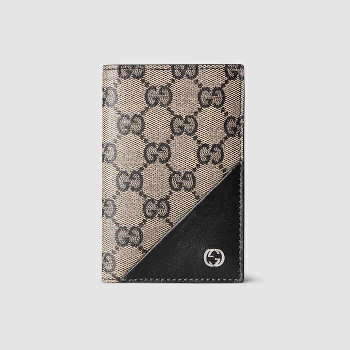 Card case wallet with Interlocking G in beige and black GG canvas
