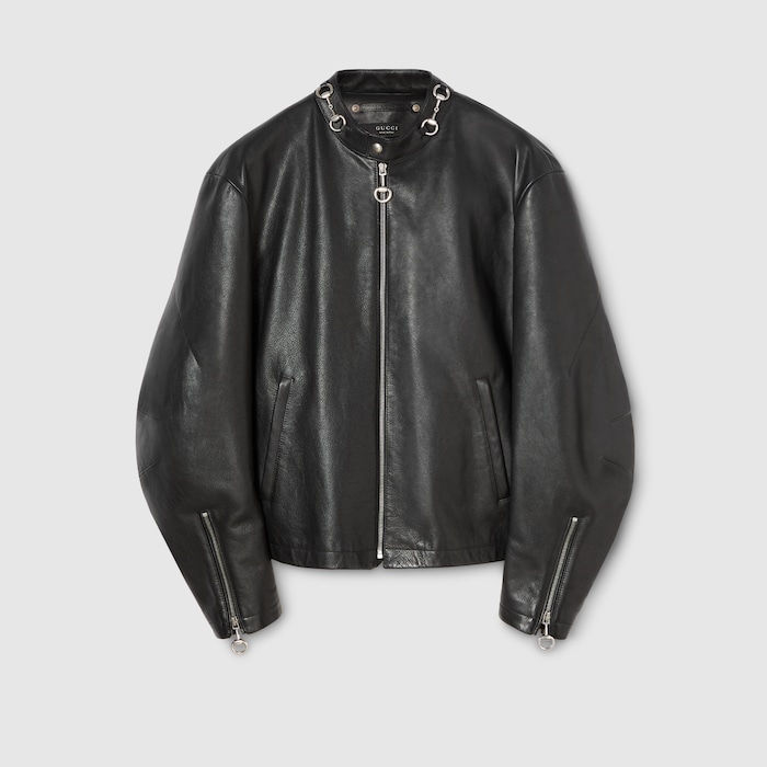ホースビット付き レザー ジャケット ・ブラック GGキャンバス | GUCCI公式