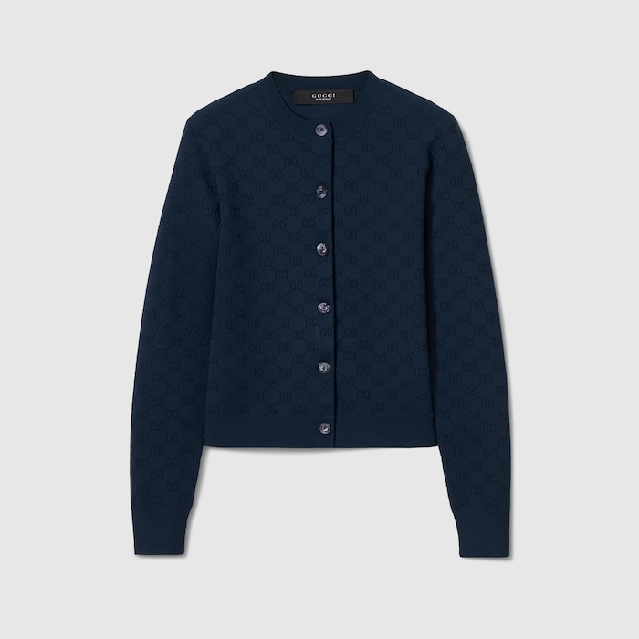 GG fine fabric jacquard cardigan in navy | GUCCI® US