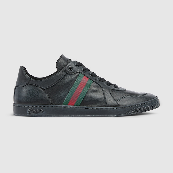 Men's Stretch low-top sneaker in black leather | GUCCI® US