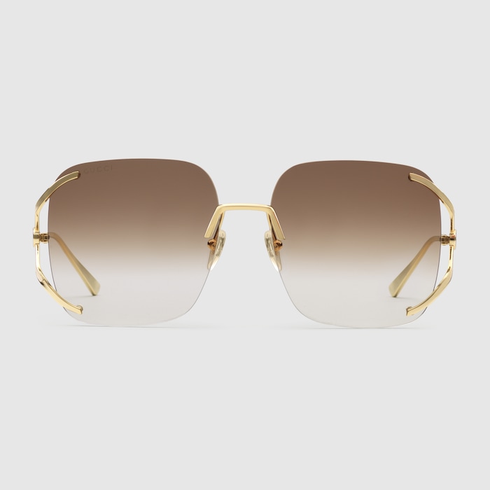 Square metal sunglasses in brown shaded lens | GUCCI® US