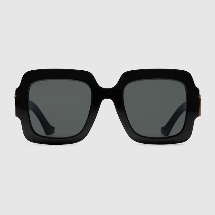 Square-frame Double G sunglasses in black acetate | GUCCI® US