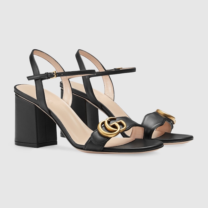Leather mid-heel sandal in Black leather | Gucci Women's Sandals