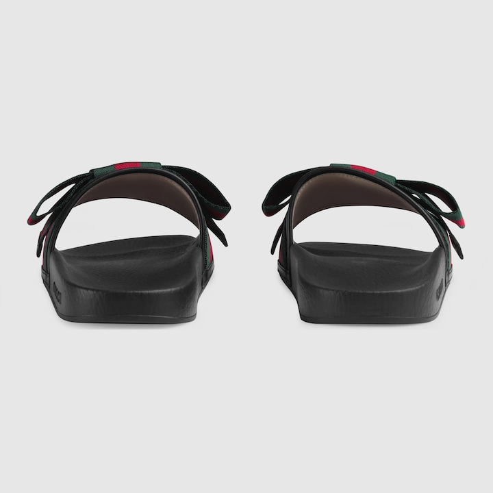 Satin slide with Web bow - Gucci Women's Slides & Thongs 498316KLWI01146