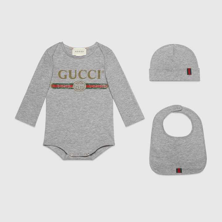 Baby Gucci logo cotton gift set in Light grey cotton jersey Gucci Newborn