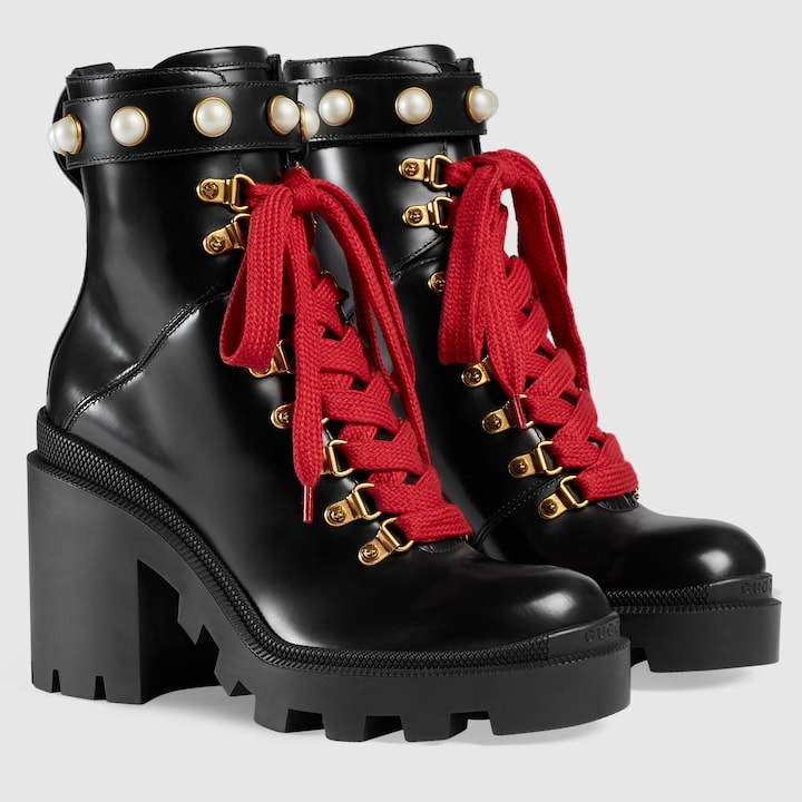 GUCCI LEATHER ANKLE BOOT,497372DKS001000