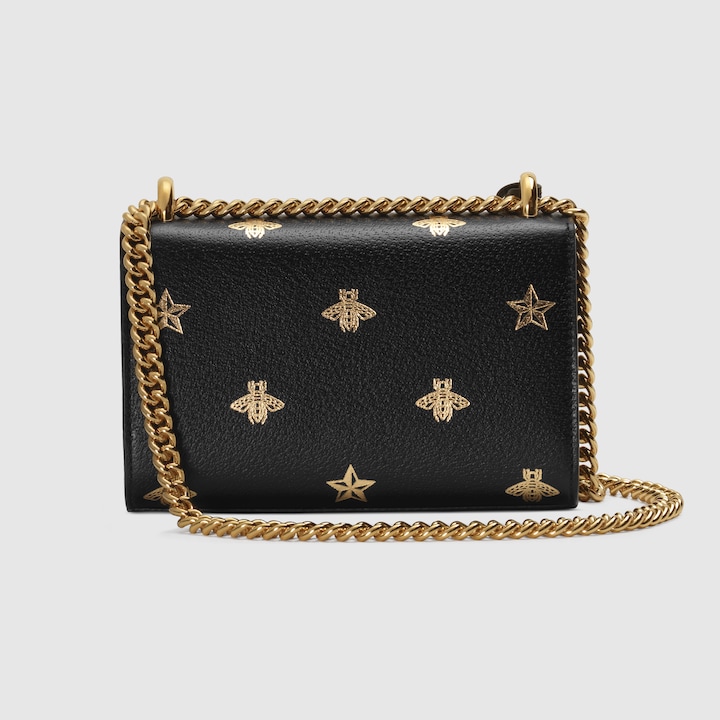 Black Leather Padlock Bee Star Small Shoulder Bag GUCCI® US