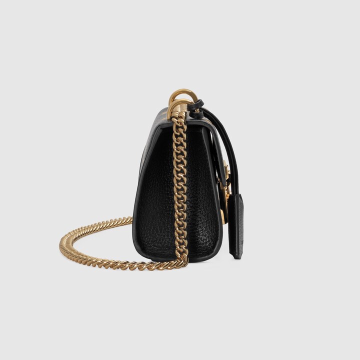 Black Leather Padlock Bee Star Small Shoulder Bag GUCCI® US