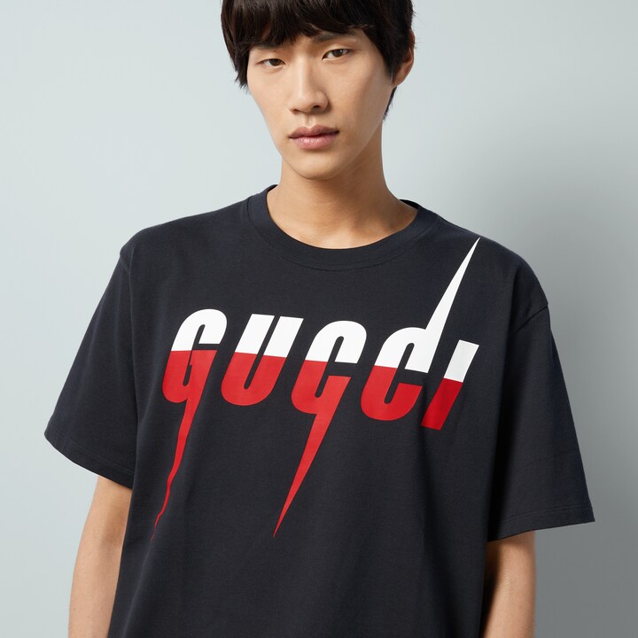 Black Cotton TShirt With Gucci Blade Print GUCCI® US