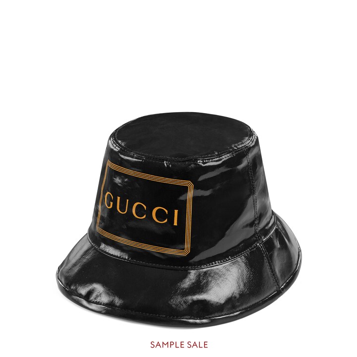 Black Coated Cotton Bucket Hat With Gucci Frame Print GUCCI® US