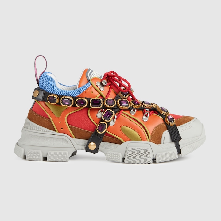 Gucci Men's Flashtrek Leather Sneaker With Crystals In Red