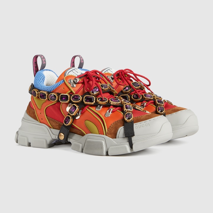 Gucci Men's Flashtrek Leather Sneaker With Crystals In Red