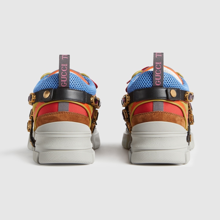 Gucci Men's Flashtrek Leather Sneaker With Crystals In Red