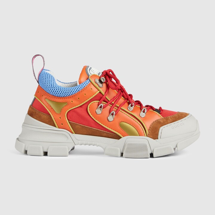 Gucci Men's Flashtrek Leather Sneaker With Crystals In Red