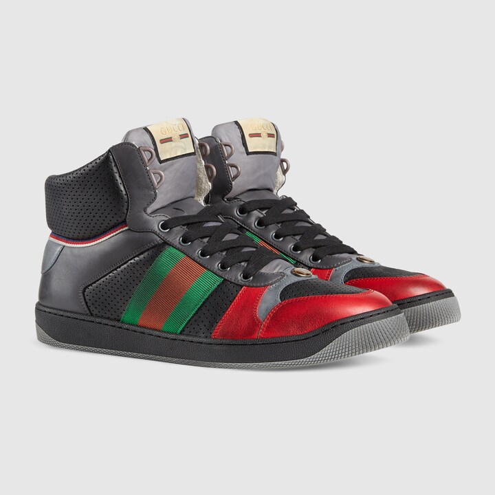 GUCCI MEN'S SCREENER LEATHER HIGH-TOP SNEAKER,56348502J506492