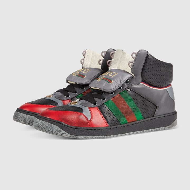 GUCCI MEN'S SCREENER LEATHER HIGH-TOP SNEAKER,56348502J506492