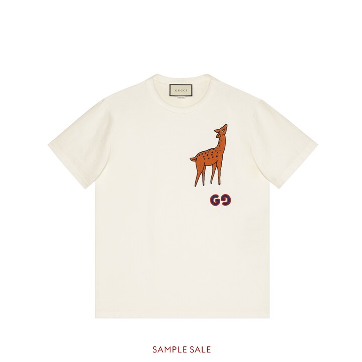 GUCCI OVERSIZE T-SHIRT WITH DEER PATCH,548334XJBAV9750