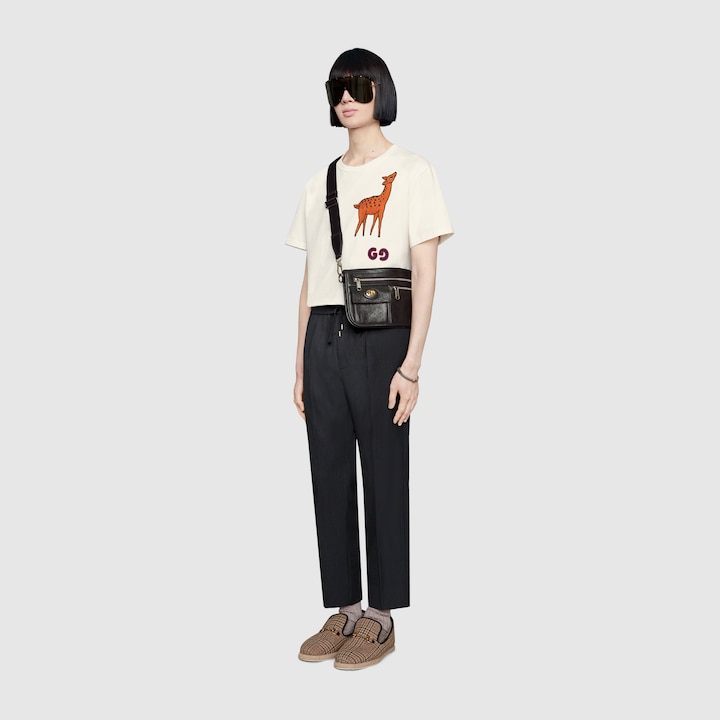 GUCCI OVERSIZE T-SHIRT WITH DEER PATCH,548334XJBAV9750