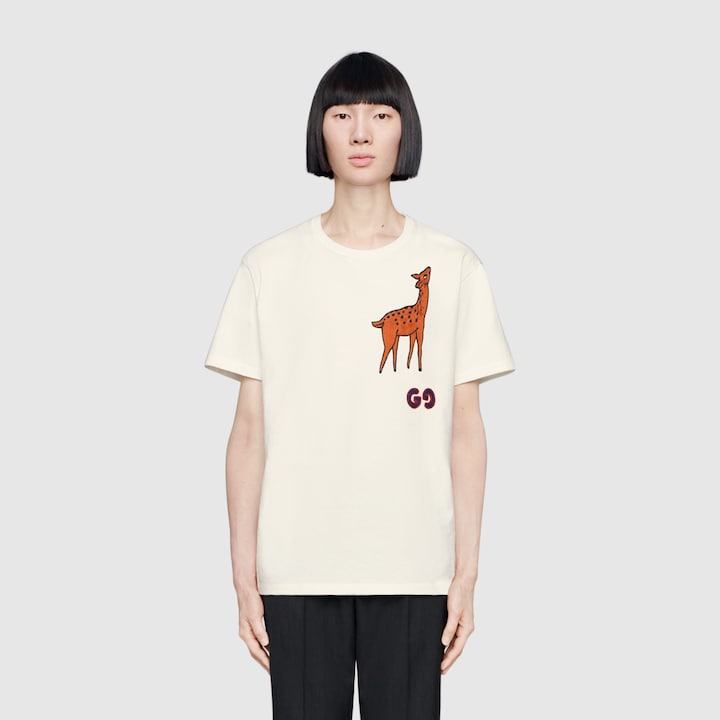 GUCCI OVERSIZE T-SHIRT WITH DEER PATCH,548334XJBAV9750