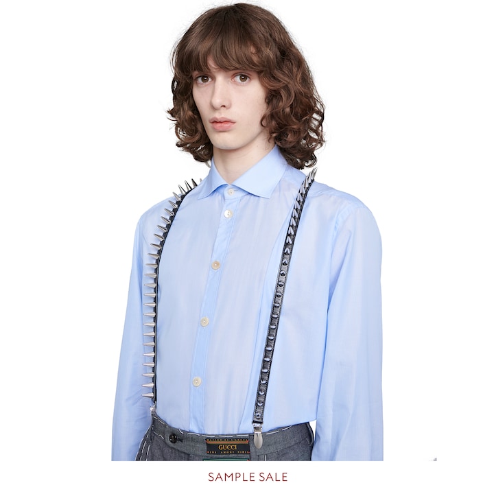 Black Leather Suspenders With Spikes GUCCI® International