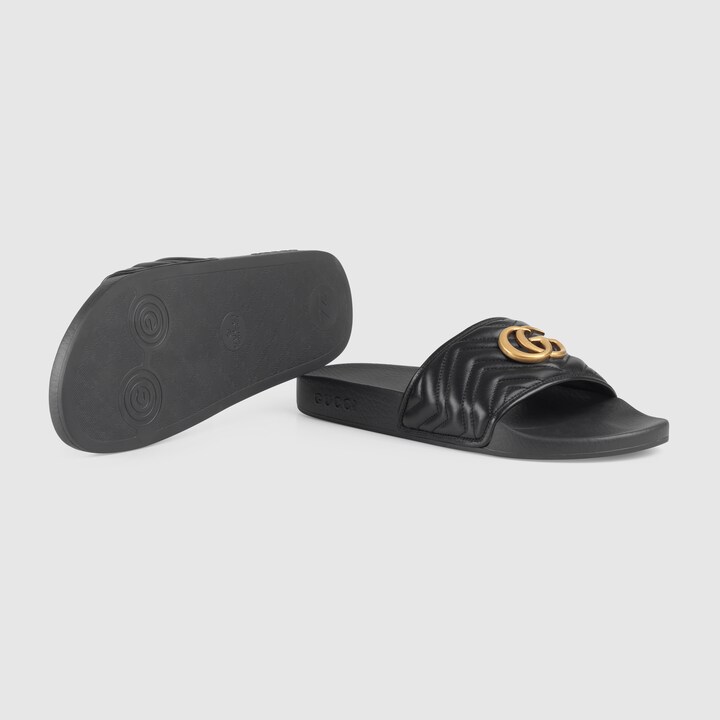 Black Men's matelassÃ© leather slide | GUCCIÂ® US