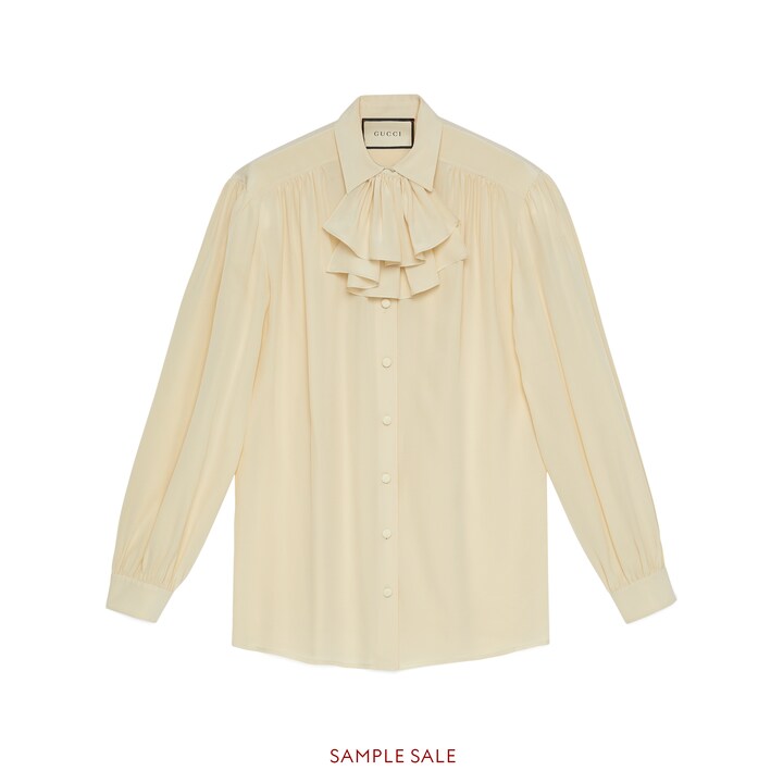 Gucci Silk Shirt With Detachable Jabot In Neutral ModeSens