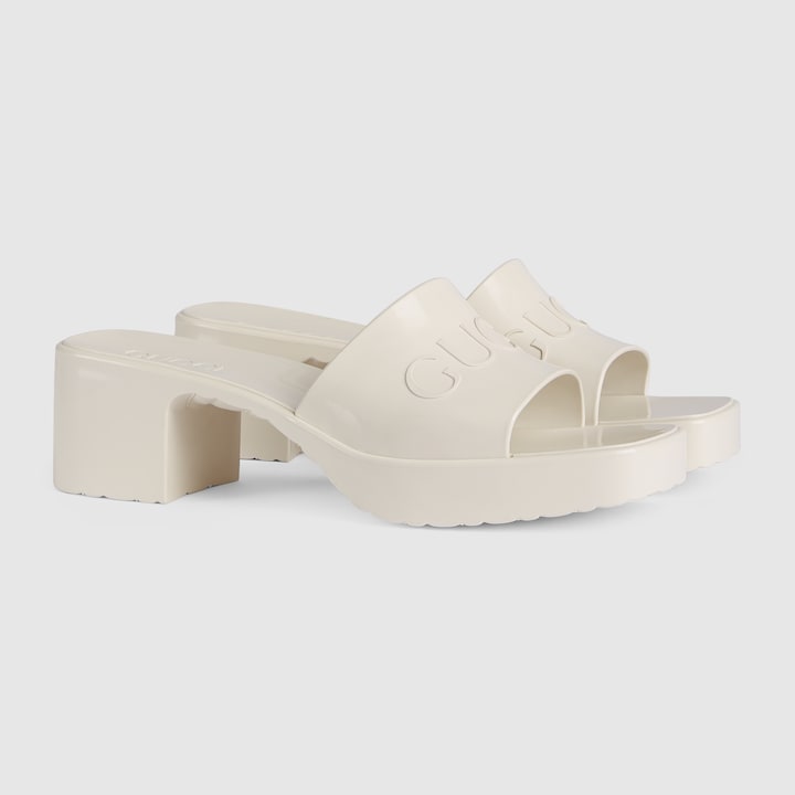 Women's rubber slide sandal in white rubber GUCCI® US