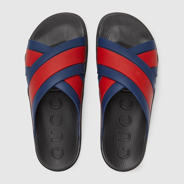 Slide Sandal With  In Blue & Red Rubber GUCCI® US