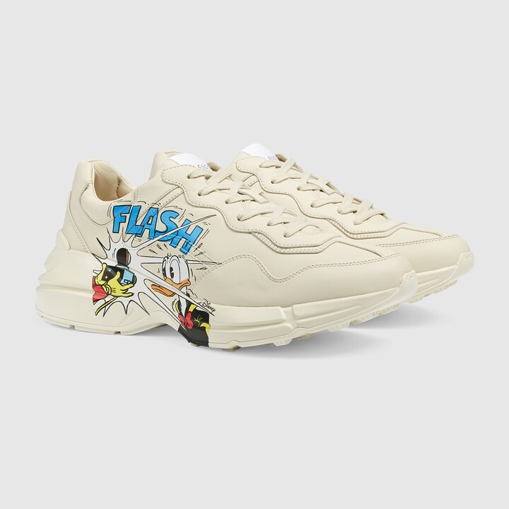 Men's Disney x Gucci Donald Duck Rhyton Sneaker In White Leather