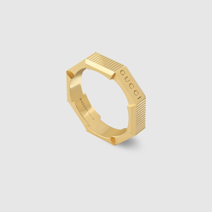 Gucci Link to Love striped ring in 18k yellow gold GUCCI® UK