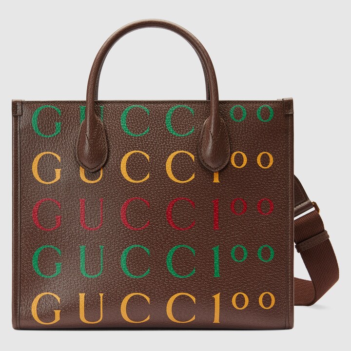 Gucci 100特别系列小号托特包 in棕色皮革 | GUCCI® DE