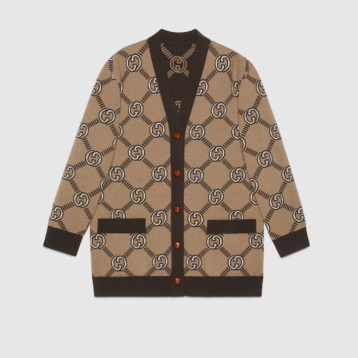 GUCCI INTERLOCKING G WOOL JACQUARD CARDIGAN