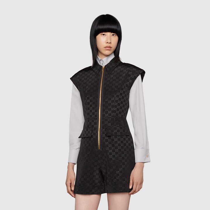 Faille jumpsuit with G buckle belt in black GUCCI® ZA