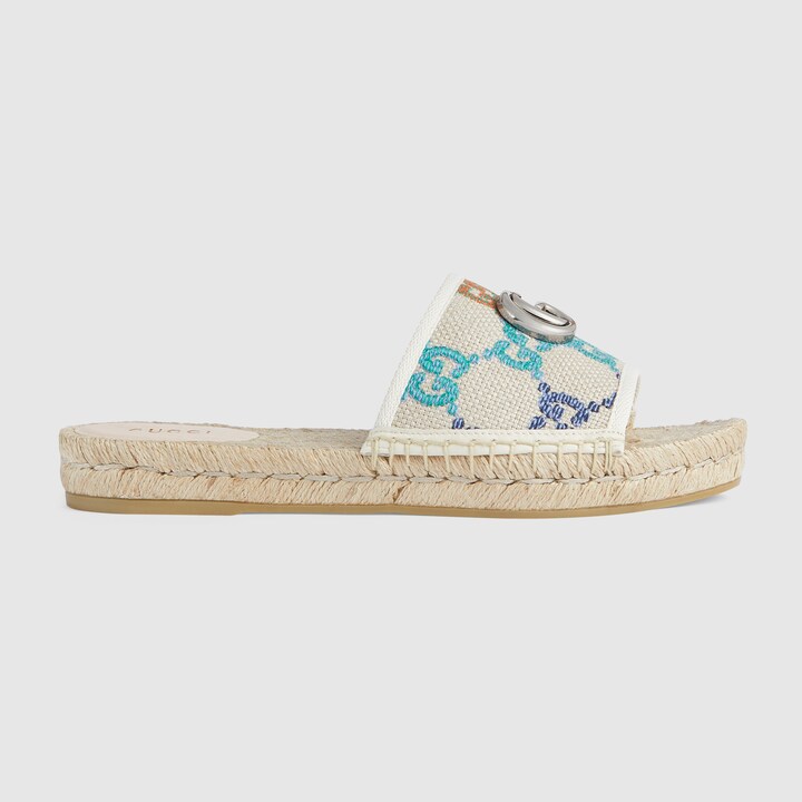 Women's GG espadrille slides in multicolor linen canvas GUCCI® UK