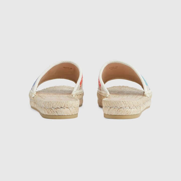 Women's GG espadrille slides in multicolor linen canvas GUCCI® UK