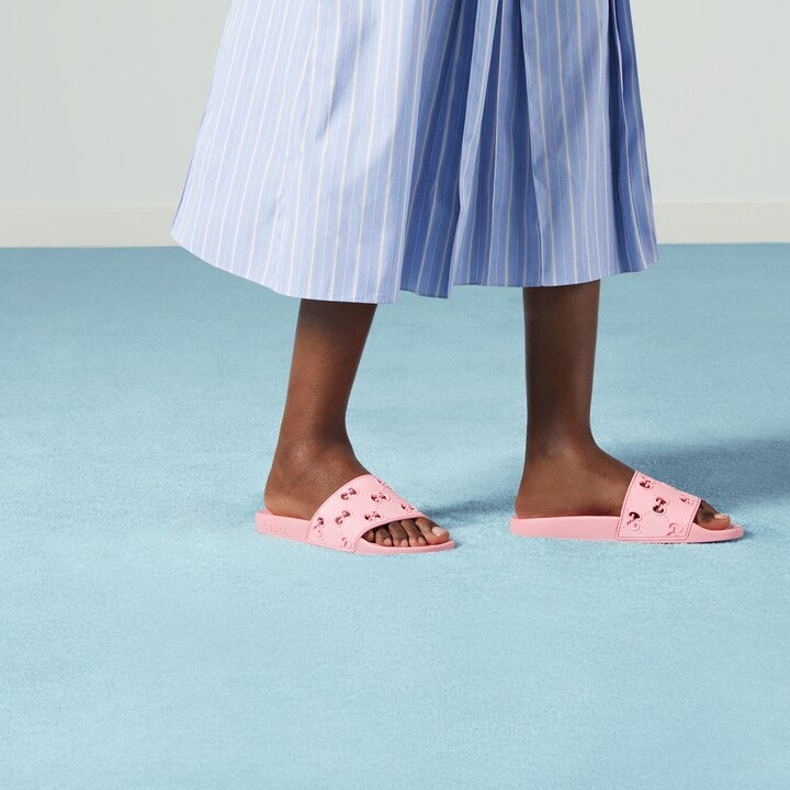 Pink Rubber Women's GG Slide Sandal GUCCI® US