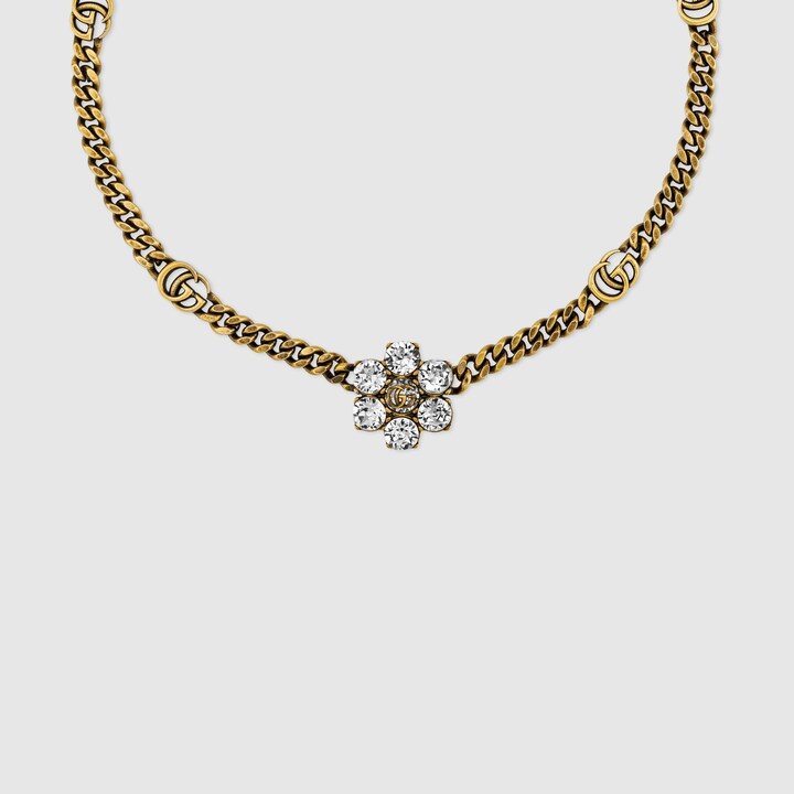 Crystal Double G Necklace In Clear GUCCI® 香港