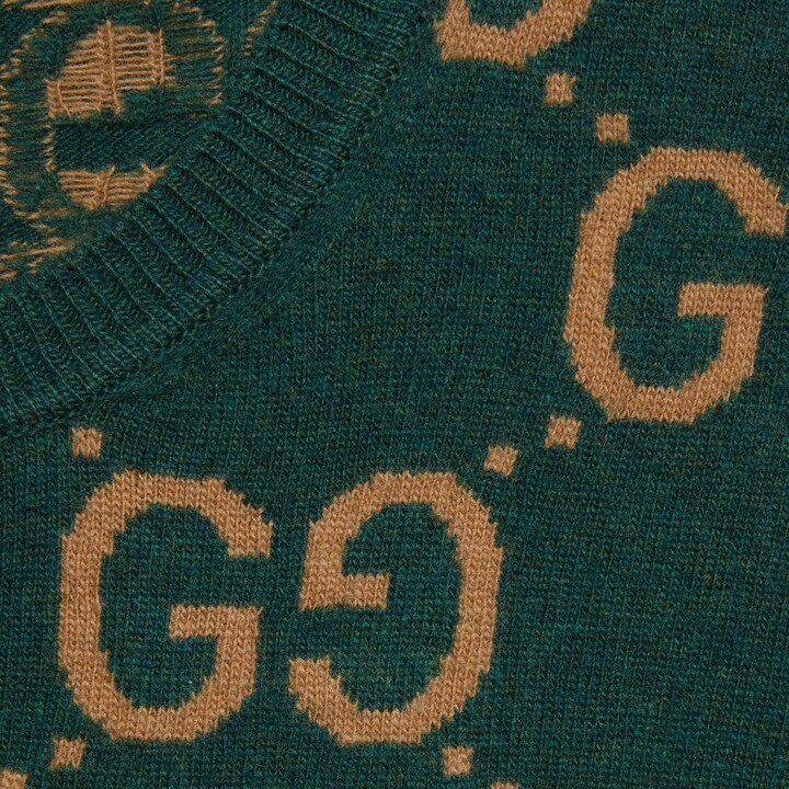 GG wool jacquard jumper in green and camel GUCCI® ZA
