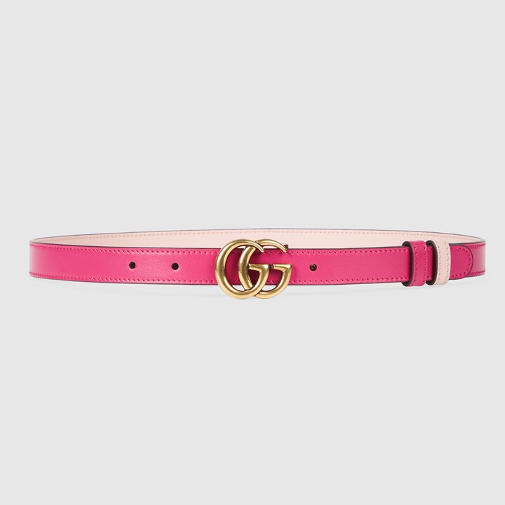 GG Marmont reversible thin belt in fuchsia and pink leather